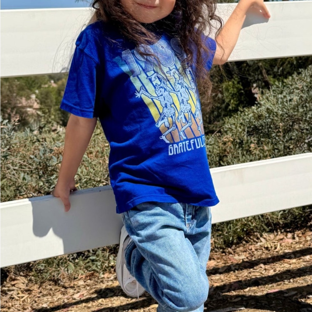 Kids (sz12) Rowdy Sprout Grateful Dead 1989 Organic Tee in blue